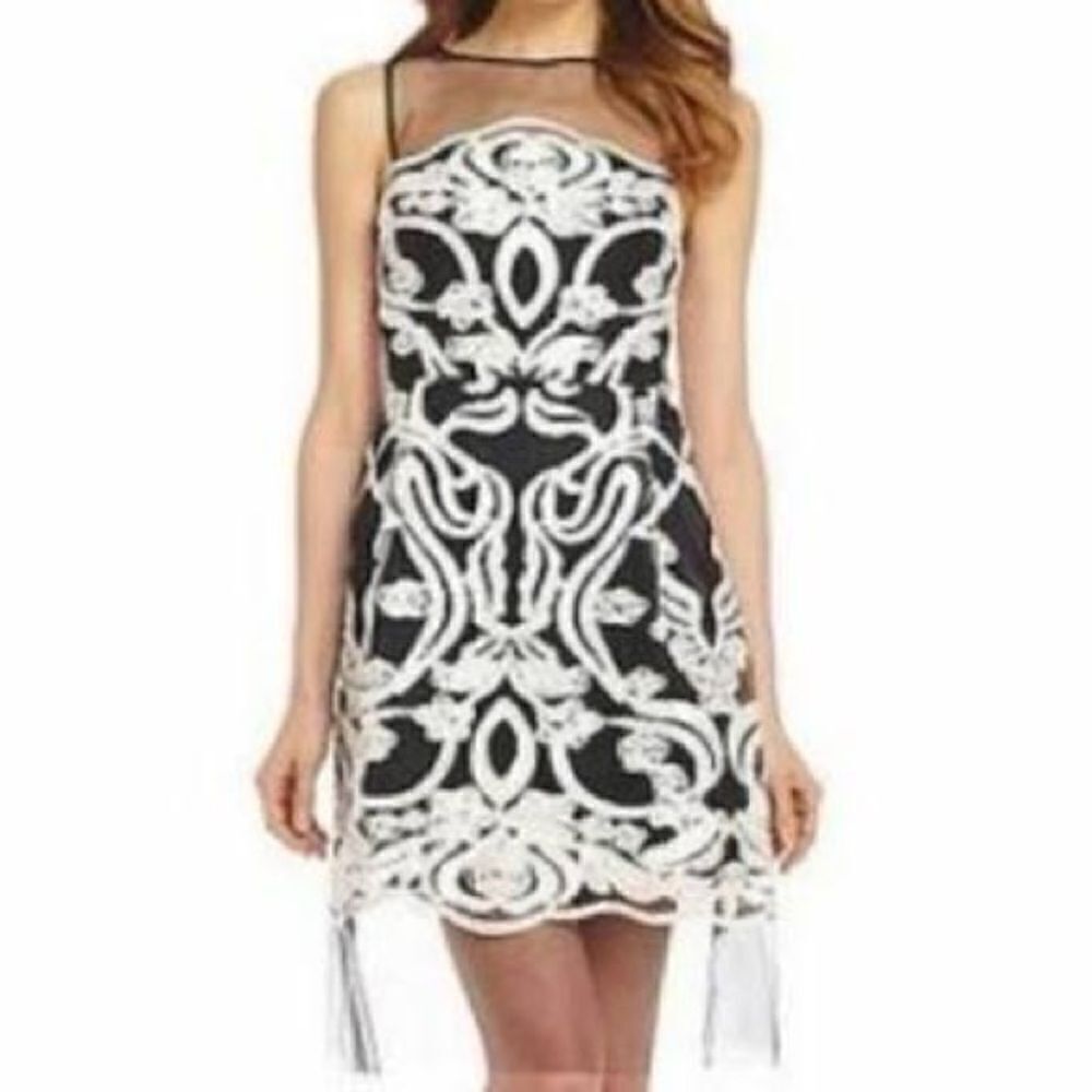 Julia Jordan Size 2 Black And‎ White Cocktail Fit And Flare Sleeveless Dress